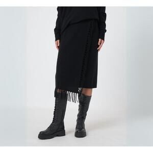 NEW REPEAT CASHMERE pull on wool cashmere skirt in black